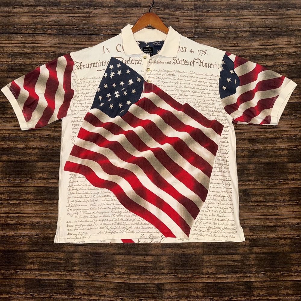 Vintage Cotton Traders Sport Declaration of Independence Polo Shirt Men's Sz XL